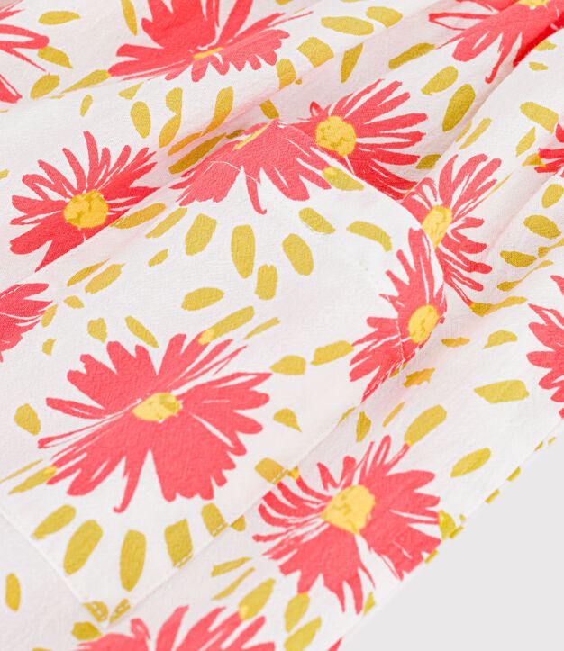 Vestido infantil de algod&oacute;n de manga corta con flores blanco/multicolor