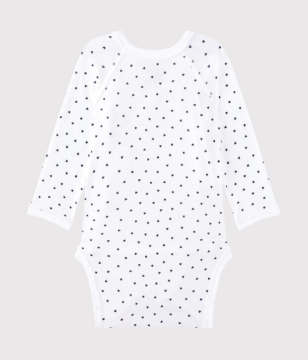 Body de nacimiento de manga larga estampado para beb&eacute; ni&ntilde;a blanco/azul