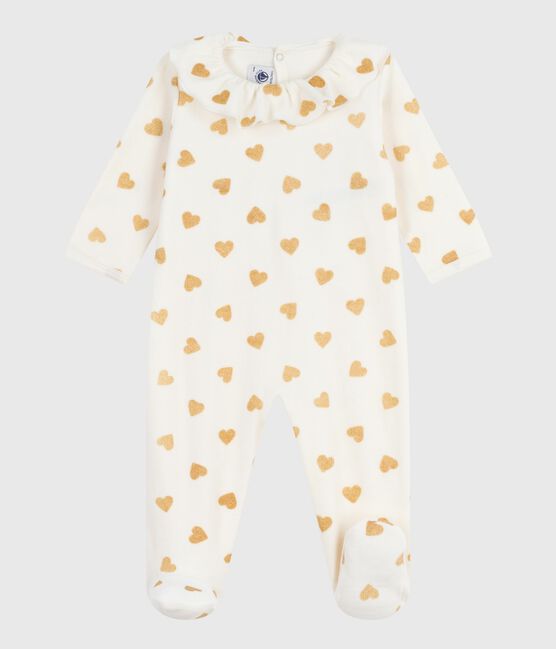 Pijama de terciopelo con abertura trasera y estampado de corazones dorados para bebé MILK/ DORE