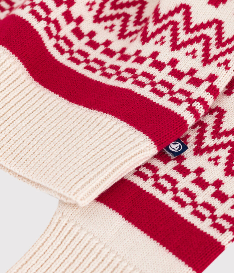 Jersey infantil de lana y algod&oacute;n con estampados crudo/rojo