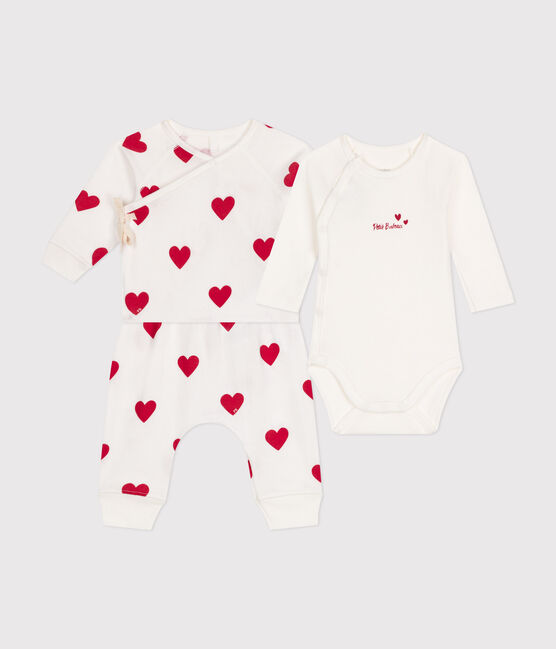 Conjunto de 3 piezas a rayas de algodón de bebé blanco MARSHMALLOW/rojo TERKUIT
