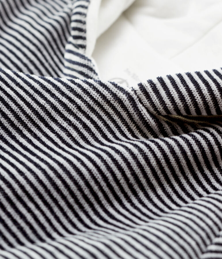 Chaqueta a rayas con capucha de beb&eacute; de terciopelo de algod&oacute;n org&aacute;nico blanco/azul