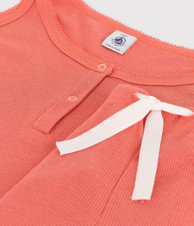 Pijama corto liso papaya de algod&oacute;n y lyocell de chica rosa