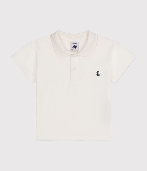 Polo de manga corta de algodón para bebé blanco MARSHMALLOW