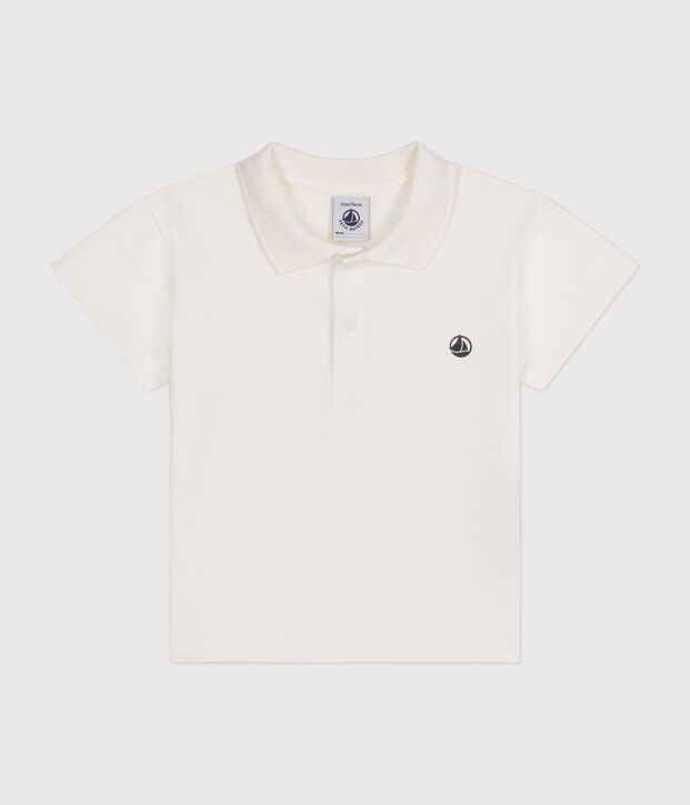 Polo de manga corta de algod&oacute;n para beb&eacute; blanco