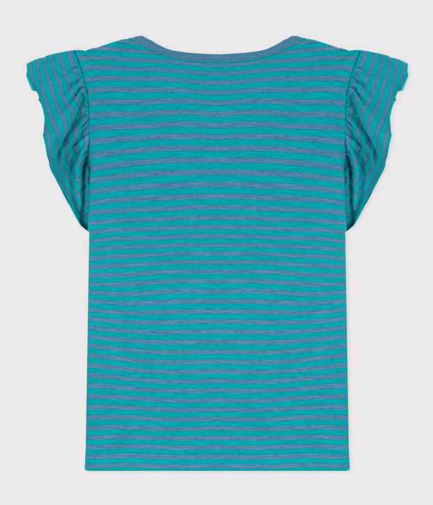 Camiseta de algod&oacute;n a rayas para ni&ntilde;a azul/verde