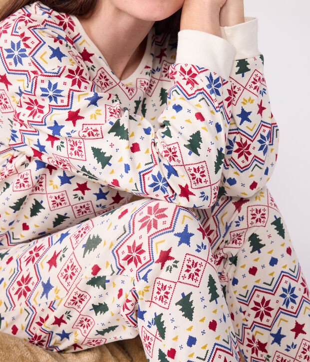 Pijama de algod&oacute;n con estampado de Navidad para mujer crudo/multicolor