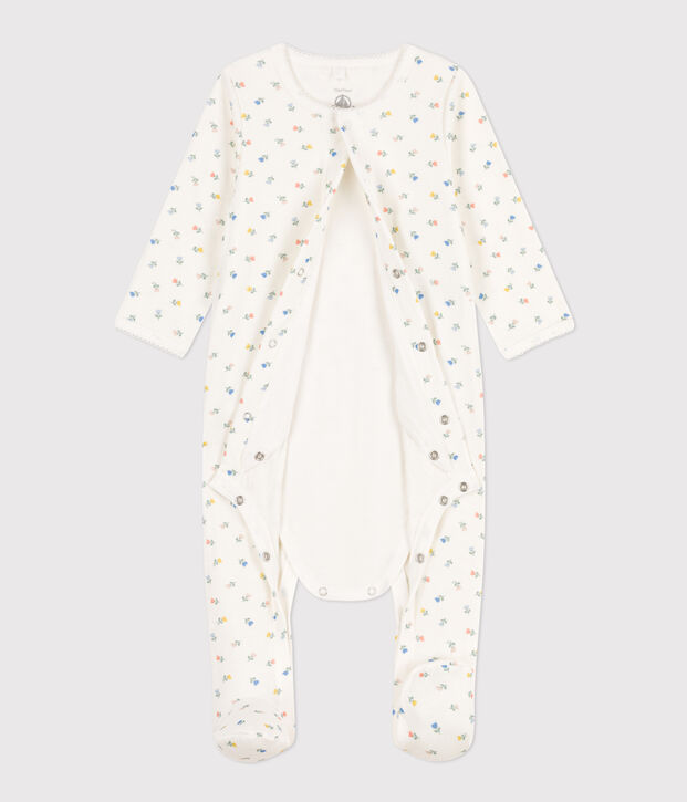 Bodyjama de algod&oacute;n con flores blanco/multicolor