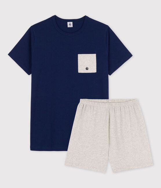 Pijama corto azul noche de algodón orgánico de chico azul MEDIEVAL/gris BELUGA