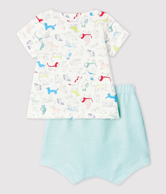 Conjunto de 2 prendas de perritos de colores de bebé en rizo de esponja y algodón ecológico blanco MARSHMALLOW/blanco MULTICO
