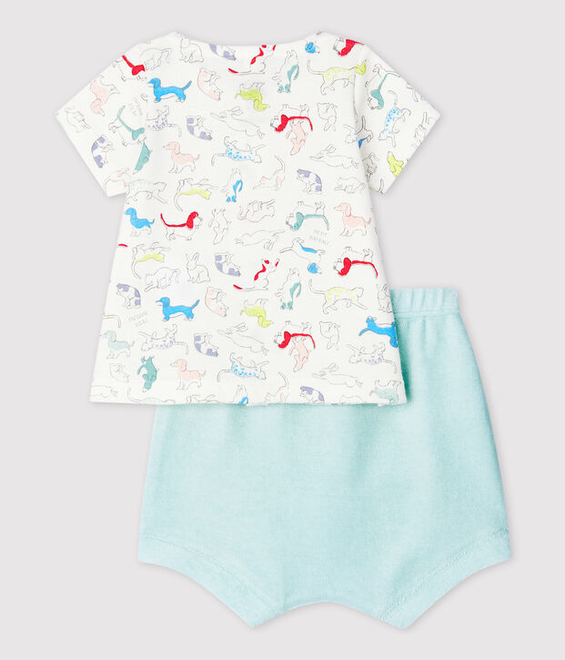 Conjunto de 2 prendas de perritos de colores de beb&eacute; en rizo de esponja y algod&oacute;n ecol&oacute;gico blanco/multicolor