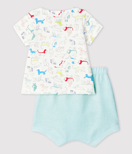 Conjunto de 2 prendas de perritos de colores de bebé en rizo de esponja y algodón ecológico blanco MARSHMALLOW/blanco MULTICO