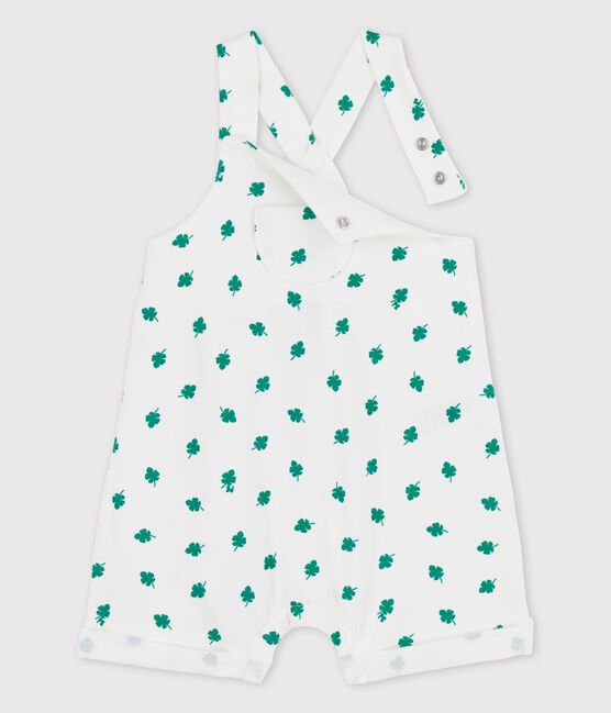 Peto corto con estampado vegetal de muletón ecológico de bebé blanco MARSHMALLOW/verde GAZON