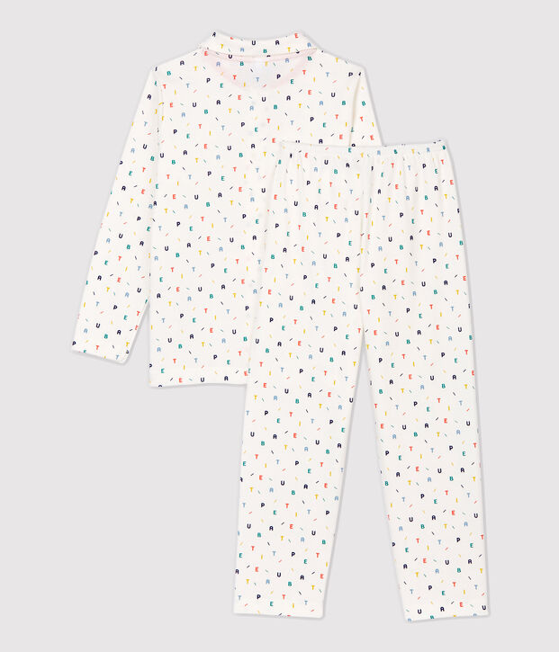 Pijama con estampado de letras multicolores de ni&ntilde;o de algod&oacute;n org&aacute;nico blanco/multicolor