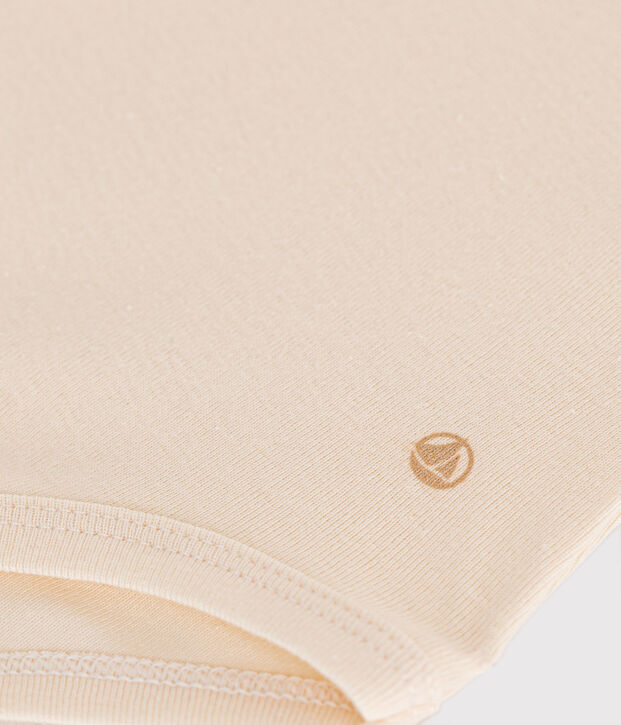 Body de manga larga con cuello babero de algod&oacute;n de beb&eacute; crudo