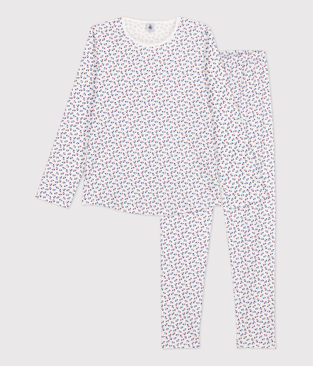 Pijama de algod&oacute;n con estampado de flores para ni&ntilde;a blanco/multicolor