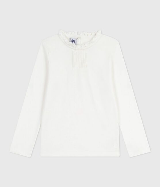 Camiseta infantil lisa de algodón de manga larga blanco MARSHMALLOW