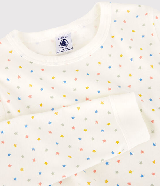 Pijama de algodón orgánico con estrellas multicolores para niño/niña blanco MARSHMALLOW/blanco MULTICO