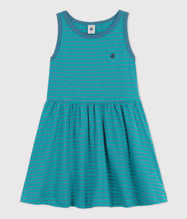 Vestido sin mangas de algod&oacute;n a rayas para ni&ntilde;a azul/verde