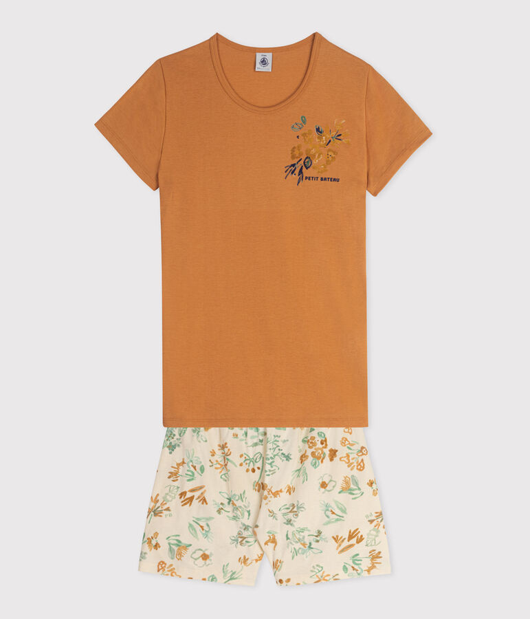 Pijama infantil corto de algod&oacute;n naranja/multicolor
