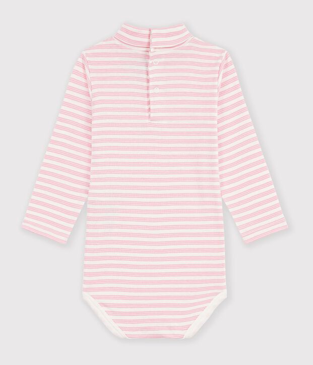 Body de algod&oacute;n con cuello vuelto a rayas para beb&eacute; rosa/rosa