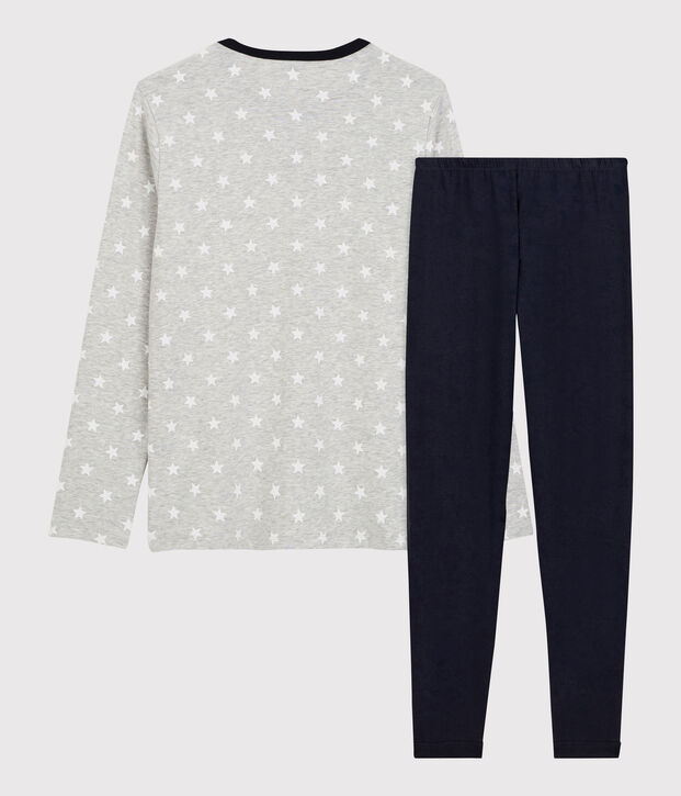 Pijama con estampado de estrellas de ni&ntilde;o de algod&oacute;n gris/blanco