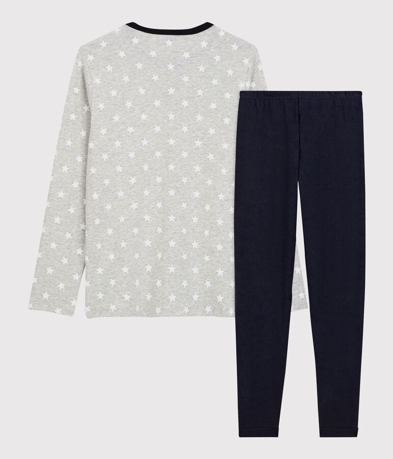 Pijama con estampado de estrellas de ni&ntilde;o de algod&oacute;n gris/blanco