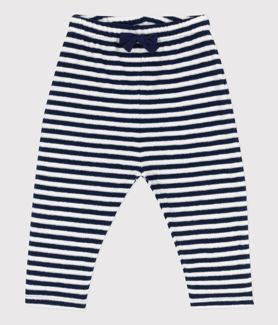 Pantalón de rizo a rayas para bebé azul MEDIEVAL/blanco MARSHMALLOW