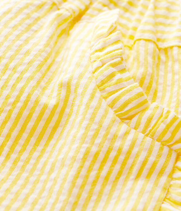 Pantal&oacute;n corto de milrayas de beb&eacute; ni&ntilde;a amarillo/blanco