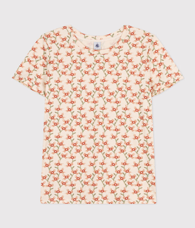 Camiseta LA RECTA de algod&oacute;n con cuello redondo para mujer crudo/multicolor