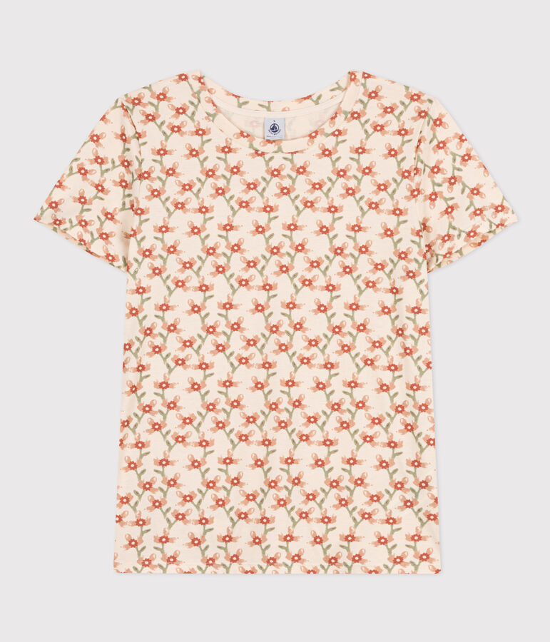 Camiseta LA RECTA de algod&oacute;n con cuello redondo para mujer crudo/multicolor