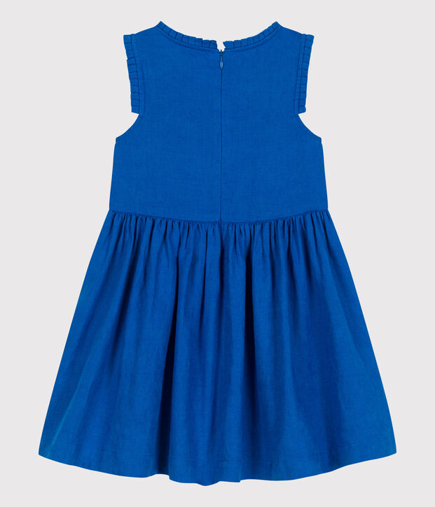 Vestido infantil de lino liso sin mangas azul