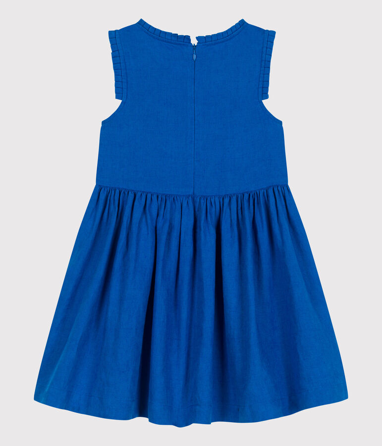 Vestido infantil de lino liso sin mangas azul