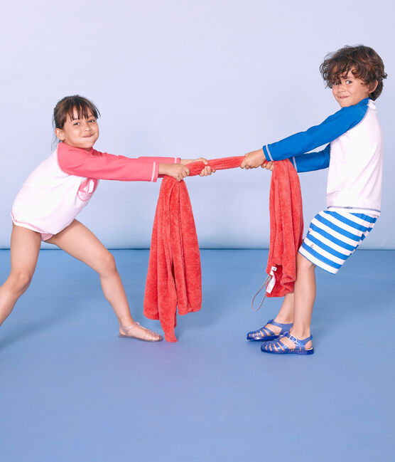 Shorts de playa infantiles para niño azul RIYADH/blanco MARSHMALLOW