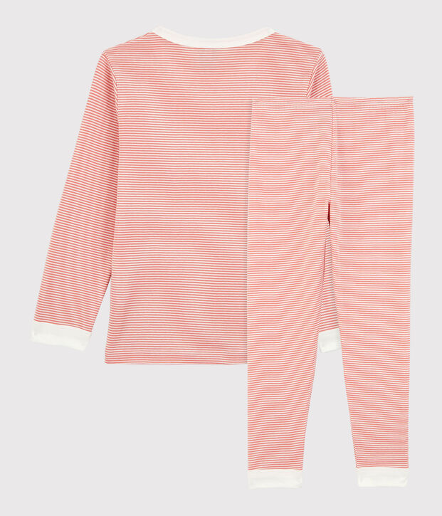 Pijama milrayas de algod&oacute;n org&aacute;nico infantil unisex rosa/blanco