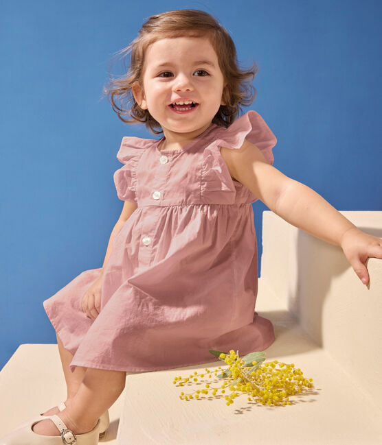 Vestido y pantalones bombachos de bebé de algodón liso rosa CHARME