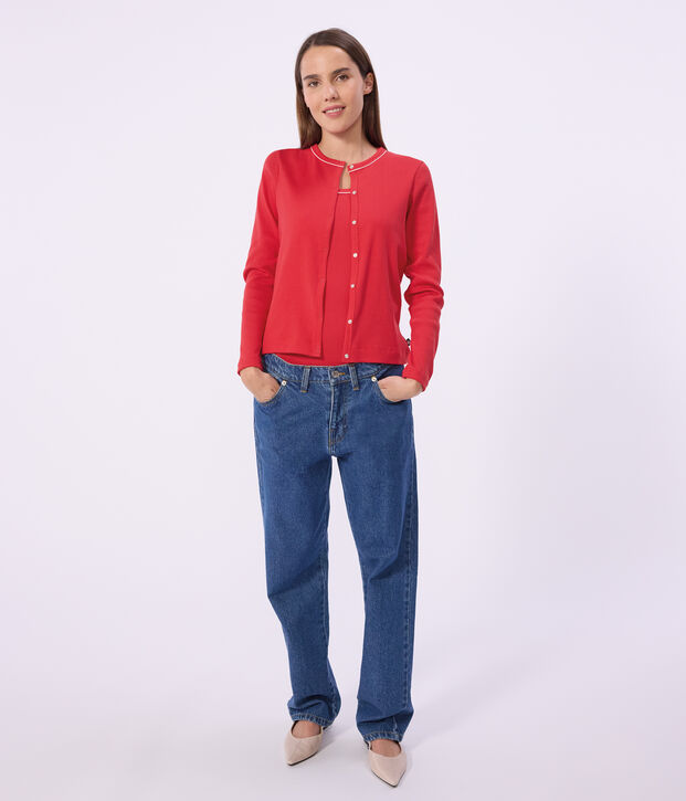 C&aacute;rdigan de algod&oacute;n liso para mujer rojo