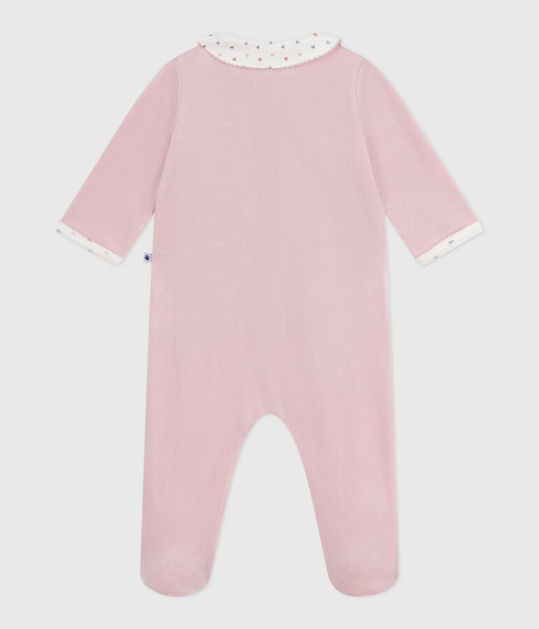 Pijama de terciopelo con cuello para beb&eacute; rosa