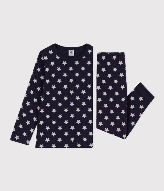 Pijama de túbico con estrellas para niño/niña azul SMOKING/blanco MARSHMALLOW