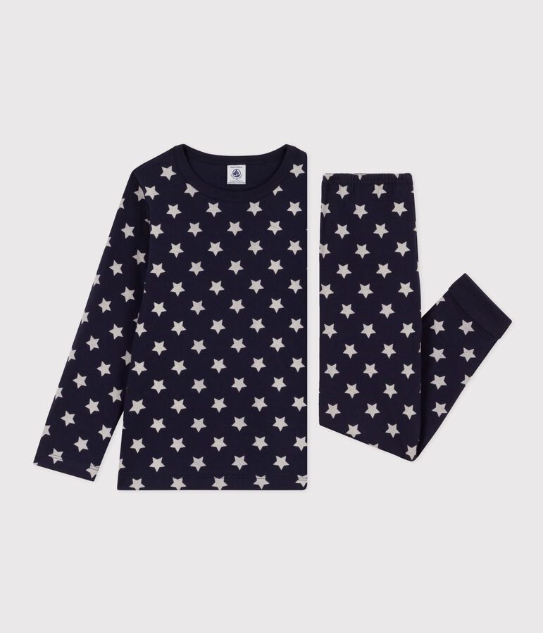 Pijama de t&uacute;bico con estrellas para ni&ntilde;o/ni&ntilde;a azul SMOKING/blanco MARSHMALLOW