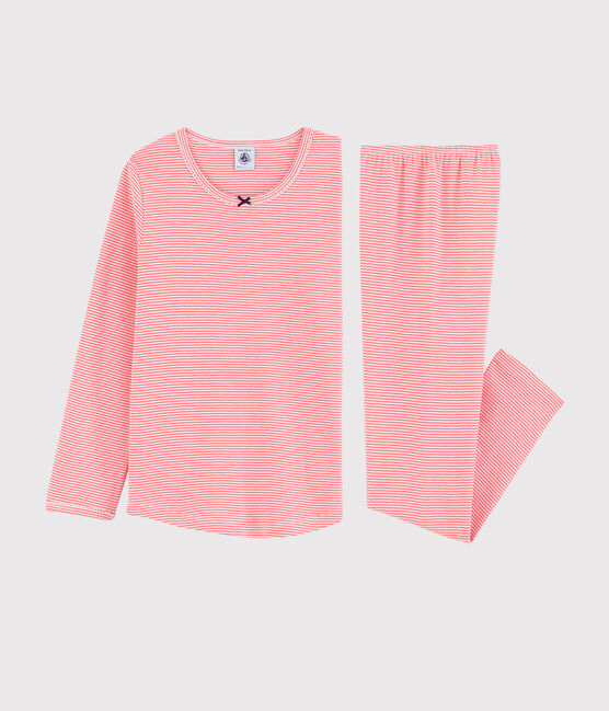 Pijama mil rayas de niña de algodón rosa PEACHY/blanco MARSHMALLOW