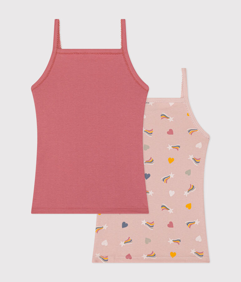 Juego de 2 camisetas infantiles de tirantes finos de algod&oacute;n con coraz&oacute;n multicolor