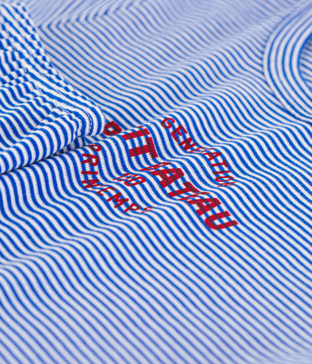 Pijama de manga corta de algod&oacute;n a rayas para ni&ntilde;a/ni&ntilde;o azul/blanco