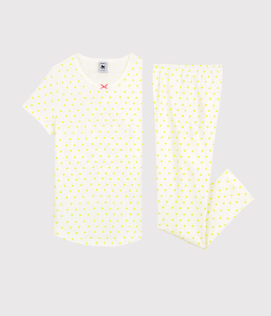 Pijama de lunares amarillos de algodón de niña blanco MARSHMALLOW/ SUNNY