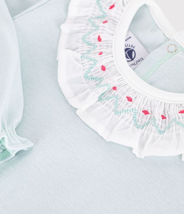 Pijama liso de algod&oacute;n con collar&iacute;n y abertura trasera para beb&eacute; verde