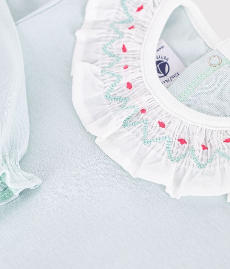 Pijama liso de algod&oacute;n con collar&iacute;n y abertura trasera para beb&eacute; azul