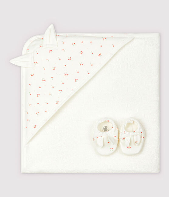 Estuche con toalla cuadrada y patucos de bebé de esponja y algodón ecológico blanco MARSHMALLOW/blanco MULTICO