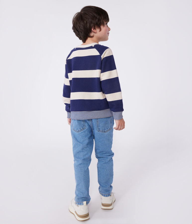 Sudadera infantil unisex de algod&oacute;n a rayas azul/crudo