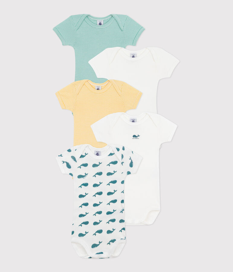Juego de 5 bodis de algod&oacute;n de manga corta con ballenas para beb&eacute; multicolor