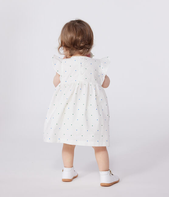 Vestido blanco de algodón y pololo con estampado de lunares para bebé blanco MARSHMALLOW/blanco MULTICO